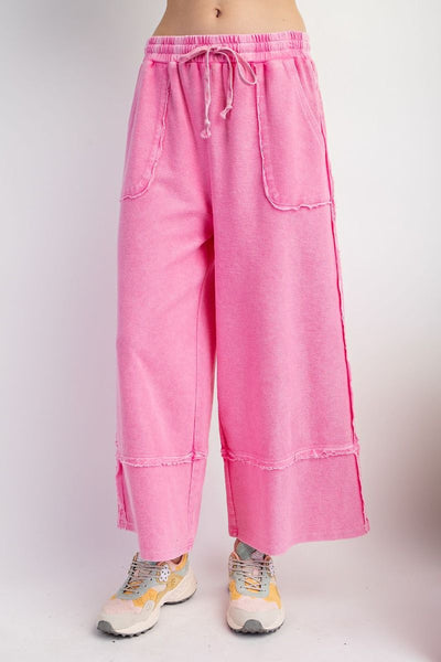 TERRY KNIT PALAZZO PANTS, HOT PINK