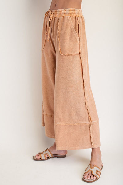 TERRY KNIT PALAZZO PANTS, CINNAMON