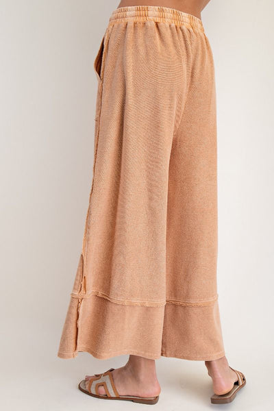 TERRY KNIT PALAZZO PANTS, CINNAMON