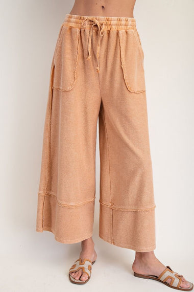 TERRY KNIT PALAZZO PANTS, CINNAMON
