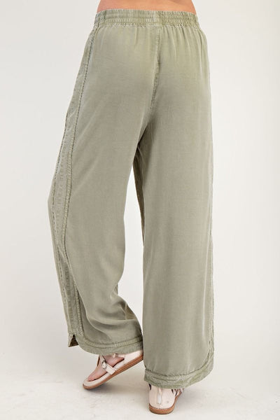 SOFT TWILL WIDE LEG PANTS, OLIVE