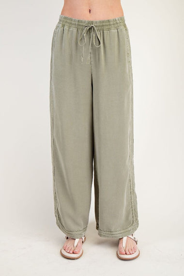 SOFT TWILL WIDE LEG PANTS, OLIVE