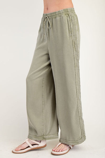 SOFT TWILL WIDE LEG PANTS, OLIVE