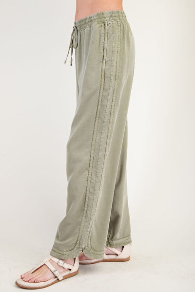 SOFT TWILL WIDE LEG PANTS, OLIVE