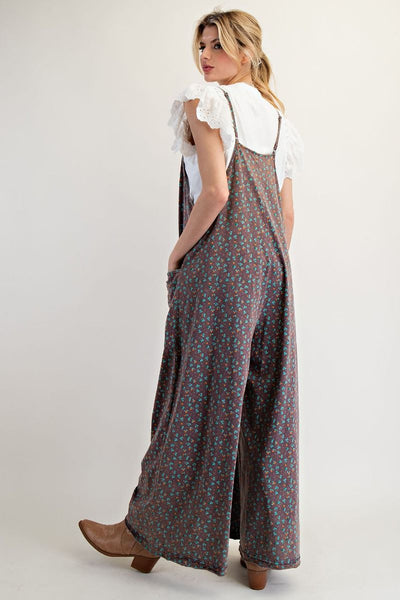 FLORAL PRINTED JUMPSUIT, EGGPLANT