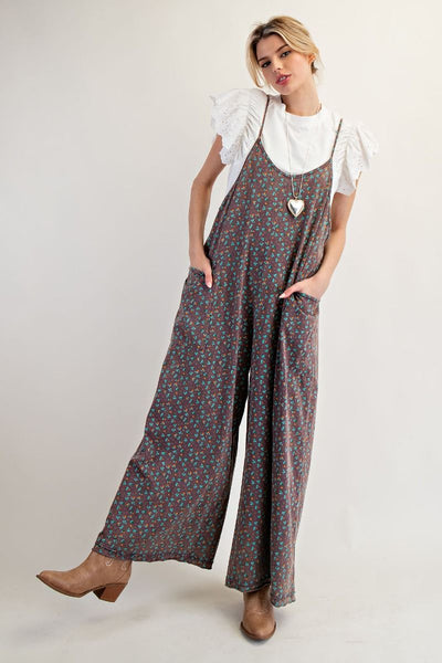 FLORAL PRINTED JUMPSUIT, EGGPLANT
