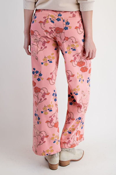 FLORAL STRETCH TWILL PANTS, CORAL PINK