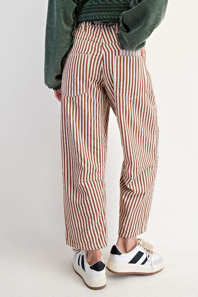 STRIPED WASHED TWILL PANTS, MOCHA