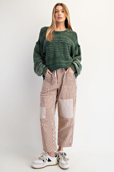 STRIPED WASHED TWILL PANTS, MOCHA