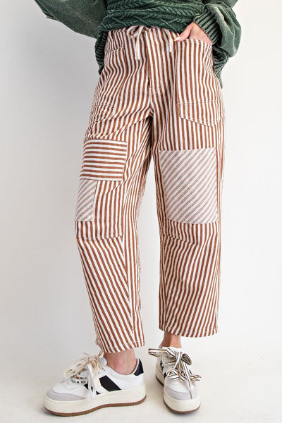 STRIPED WASHED TWILL PANTS, MOCHA