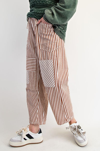 STRIPED WASHED TWILL PANTS, MOCHA