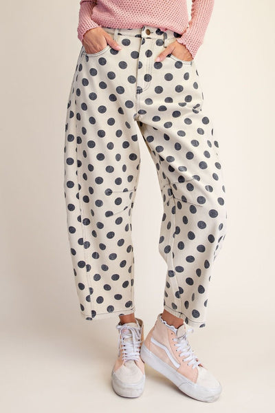 DOT PRINT BARREL PANTS, YELLOW