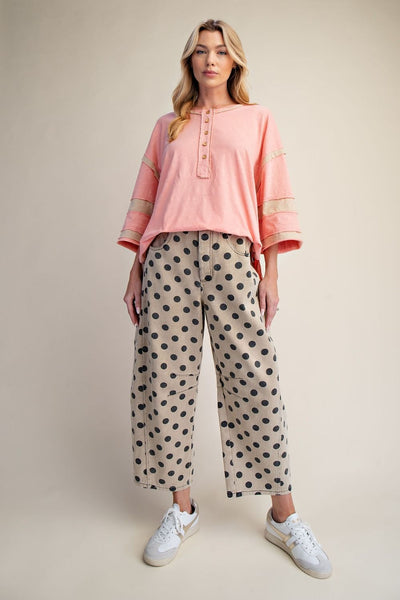 DOT PRINT BARREL PANTS, KHAKI
