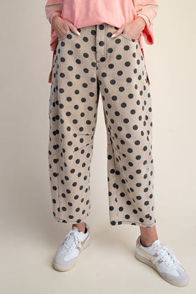 DOT PRINT BARREL PANTS, KHAKI