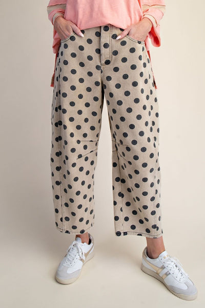 DOT PRINT BARREL PANTS, KHAKI