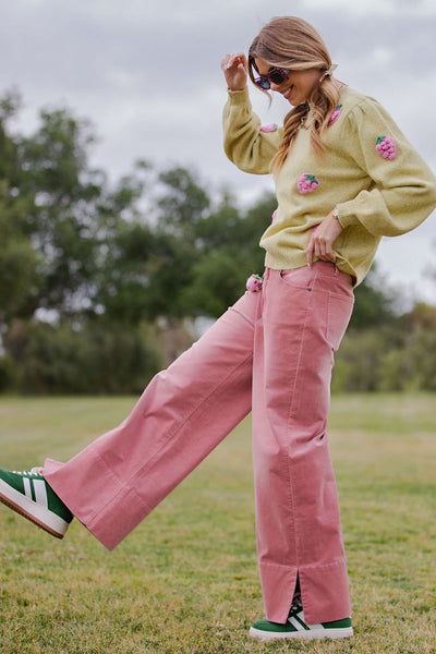 CORD WIDE LEG PANTS, ANTIQUE ROSE