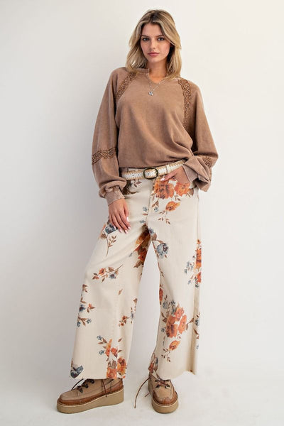 FLORAL PRINT PANTS, KHAKI