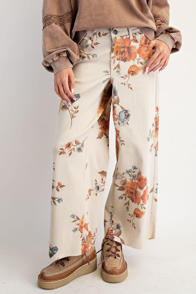 FLORAL PRINT PANTS, KHAKI