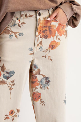 FLORAL PRINT PANTS, KHAKI