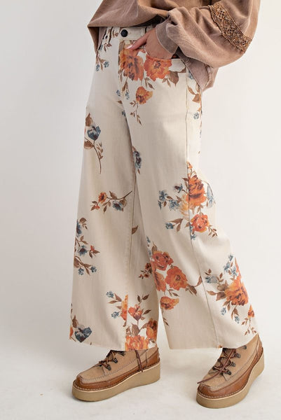 FLORAL PRINT PANTS, KHAKI