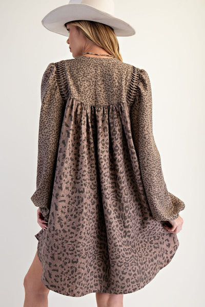 LEOPARD PRINT SWING DRESS, MOCHA
