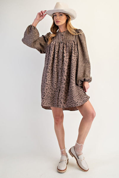 LEOPARD PRINT SWING DRESS, MOCHA