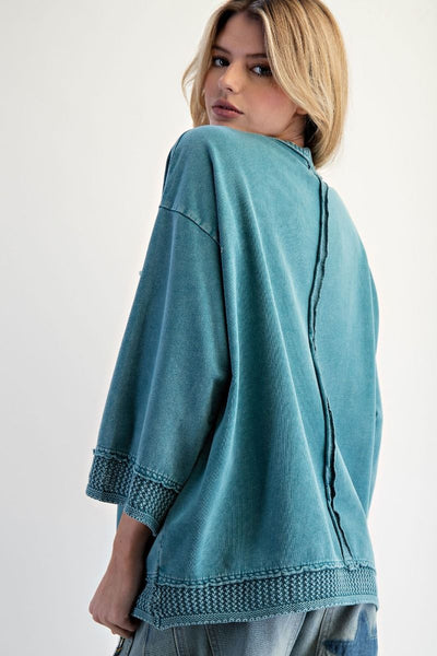 MACIE MINERAL WASHED PULLOVER, TEAL