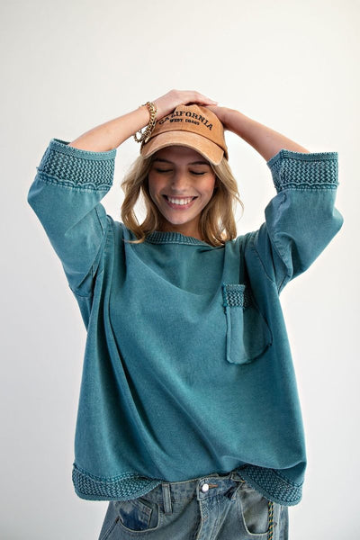 MACIE MINERAL WASHED PULLOVER, TEAL