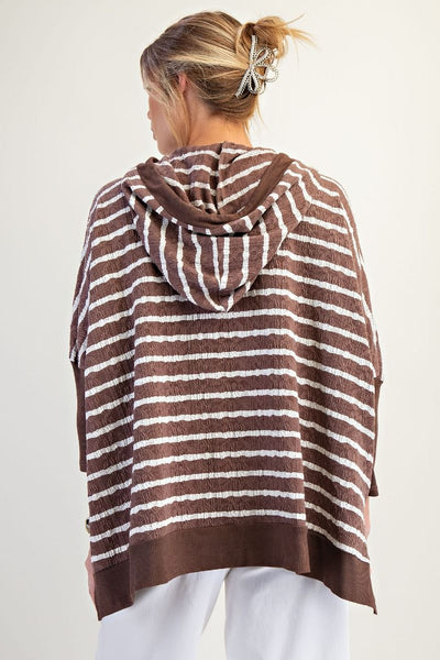 TILLY TEXTURED STRIPED HOODIE PULLOVER, COFFEE