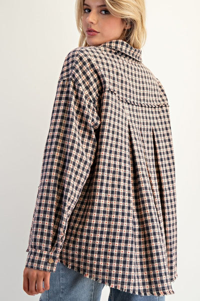 CROSS MY HEART PLAID BUTTON DOWN, BLUEBERRY