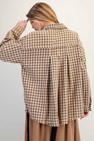 CROSS MY HEART PLAID BUTTON DOWN, OLIVE