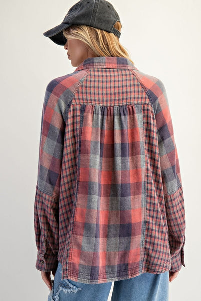 PENNY PLAID BUTTON DOWN, VINTAGE ROSE
