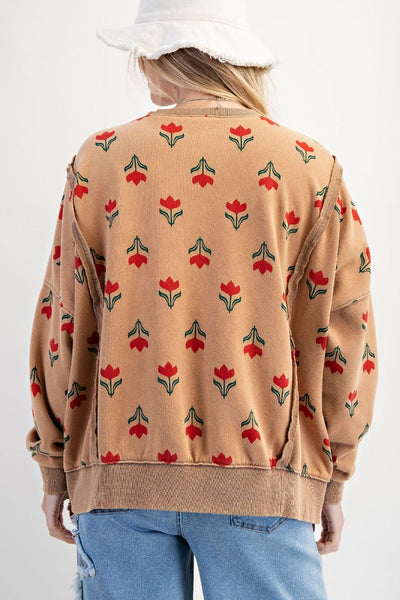 FAYE FLORAL THERMAL PULLOVER, FADED CAMEL