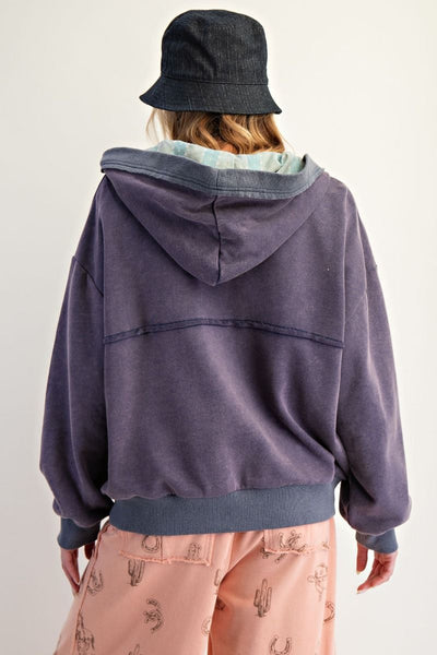 PATCHWORK ZIP UP HOODIE, BLUEBERRY