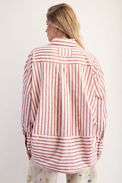 CANDY STRIPE BUTTON DOWN, ANTIQUE ROSE