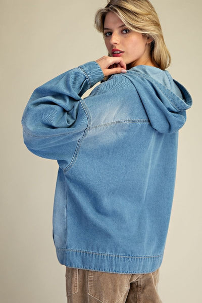 STONE WASHED DENIM PULLOVER