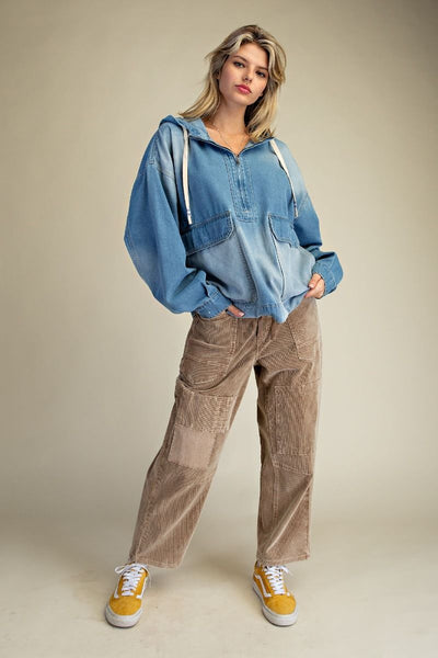 STONE WASHED DENIM PULLOVER