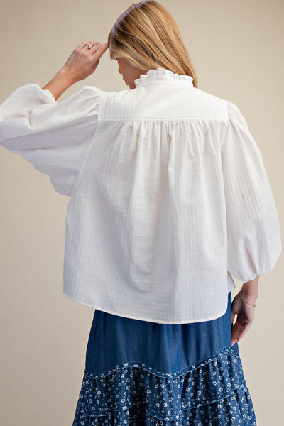 FLORAL EMBROIDERY BLOUSE, WHITE