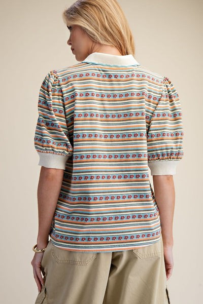 POLO STYLE BLOUSE, ASH BLUE