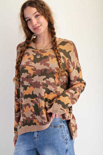 CALLA CAMO SWEATER, MOCHA