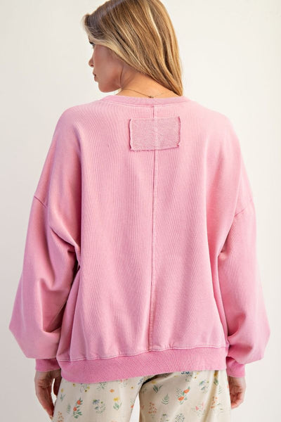 BOW PRINT TERRY PULLOVER, BUBBLE GUM