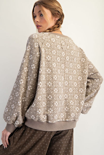 FLOWER JAQUARD PULLOVER/SWEATER, GREY