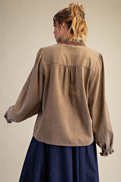 WASHED TWILL TOP, CAMEL