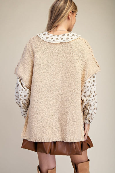 KNITTED SWEATER PONCHO, NATURAL