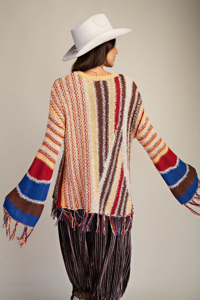 BOHO THREAD MULTI COLOR KNITTED SWEATER, CORAL BROWN