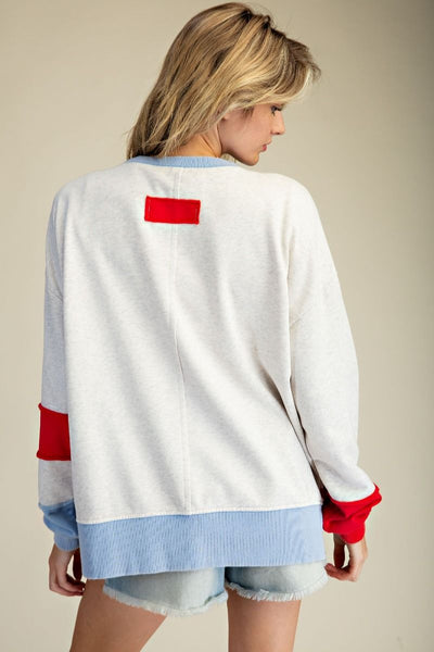 AMERICAN FLAG PULLOVER, HEATHER GREY