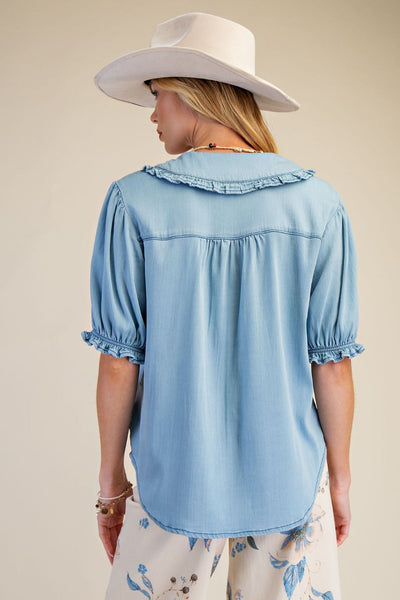 DENIM BUTTON DOWN SHIRT, LT DENIM