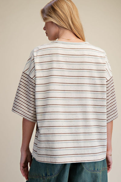 STRIPE MIX KNIT TOP, MOCHA