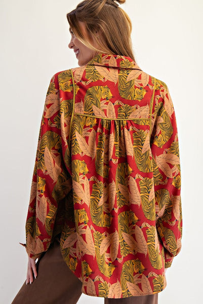 TINA TIGER PRINTED BLOUSE, CHERRY WOOD