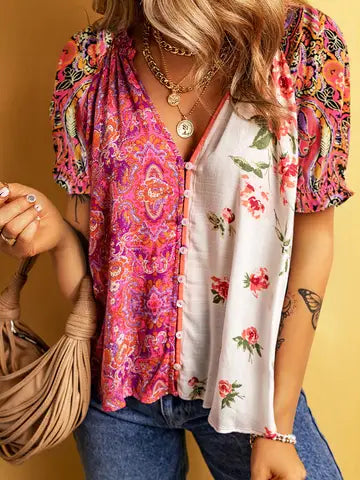 BOHO FLORAL PATCHWORK BUTTON DOWN